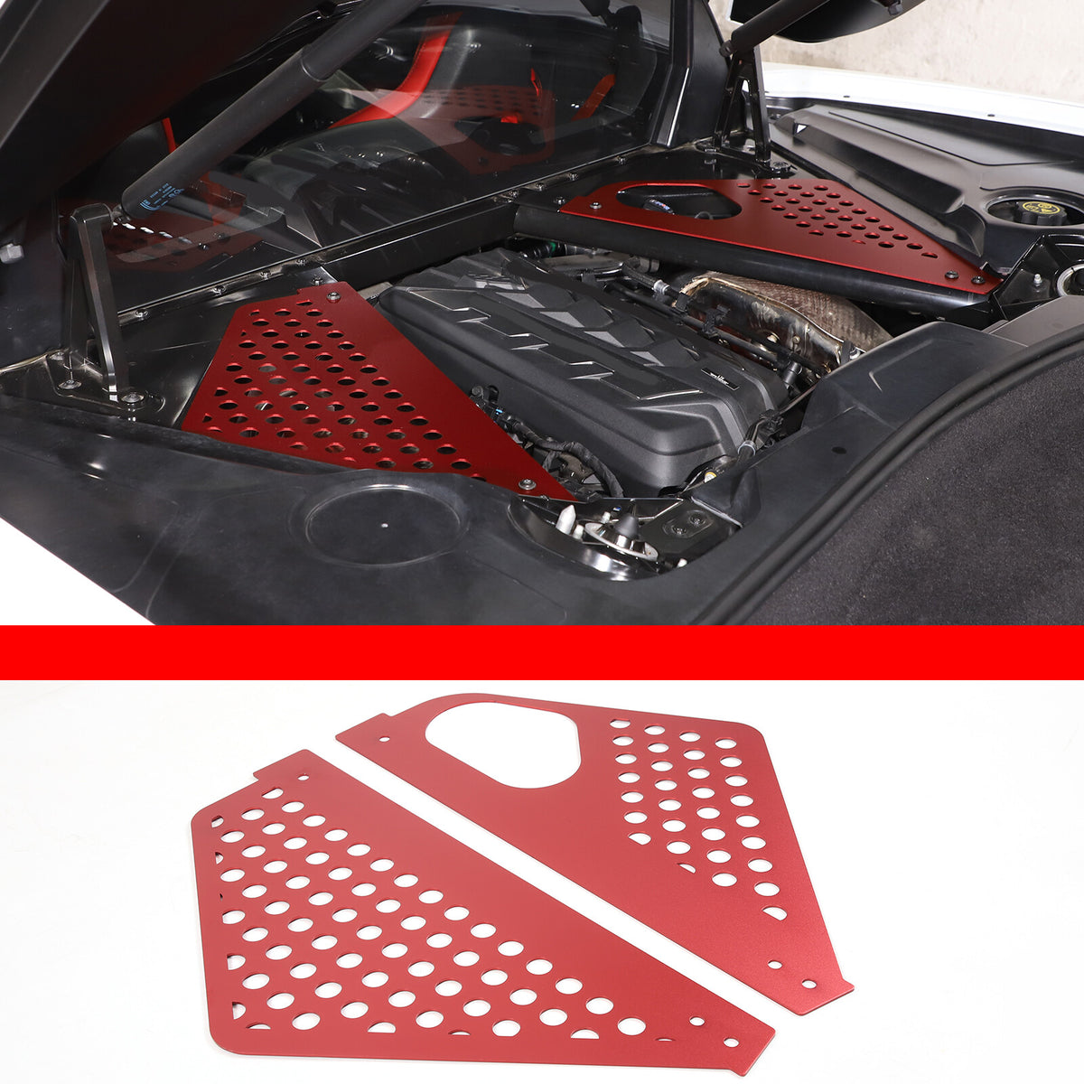 Red Alloy Car Engine Bay Trim Interior Cover For Corvette C8 Z06 Z51 2020-2026 20
