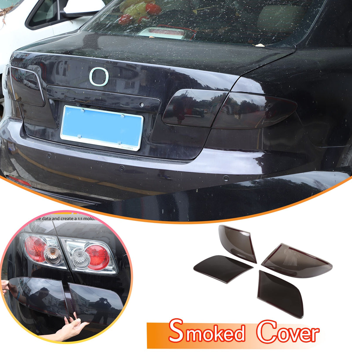 Smoked Black Rear Tail Light Guard Decor Cover Trim Bezels For Mazda 6 GG 04-08 1