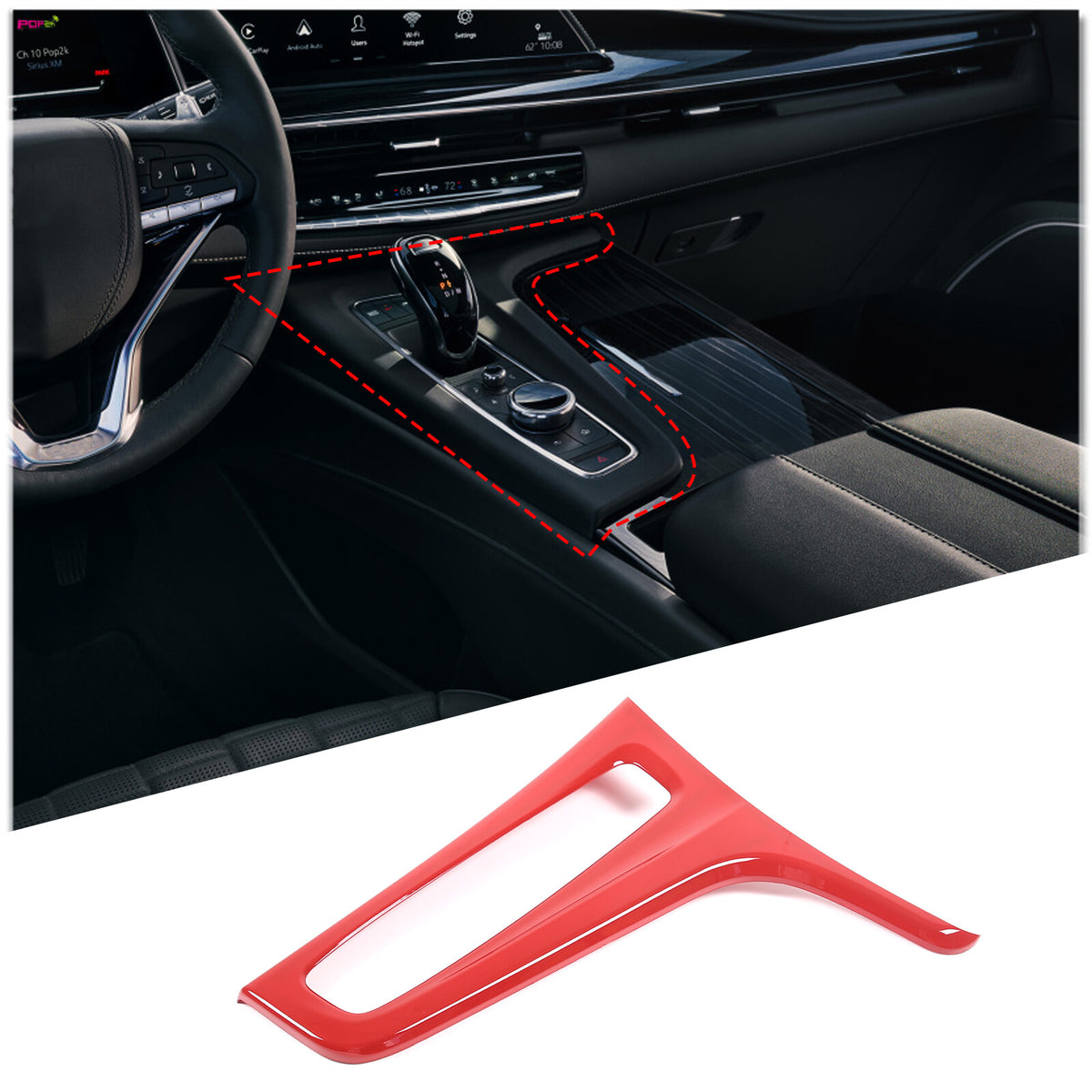 Red ABS Center Control Gear Trim Panel Trim Cover For Cadillac Escalade 21-23 1