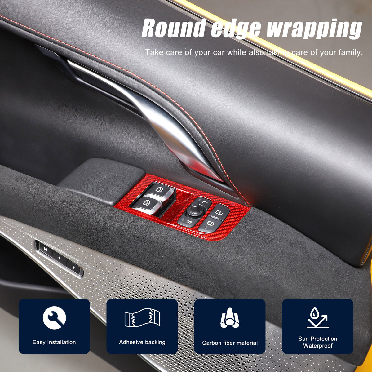 Red Real Carbon fiber Window Lift Switch Button Trim For Lotus EMIRA 2021-2025 6