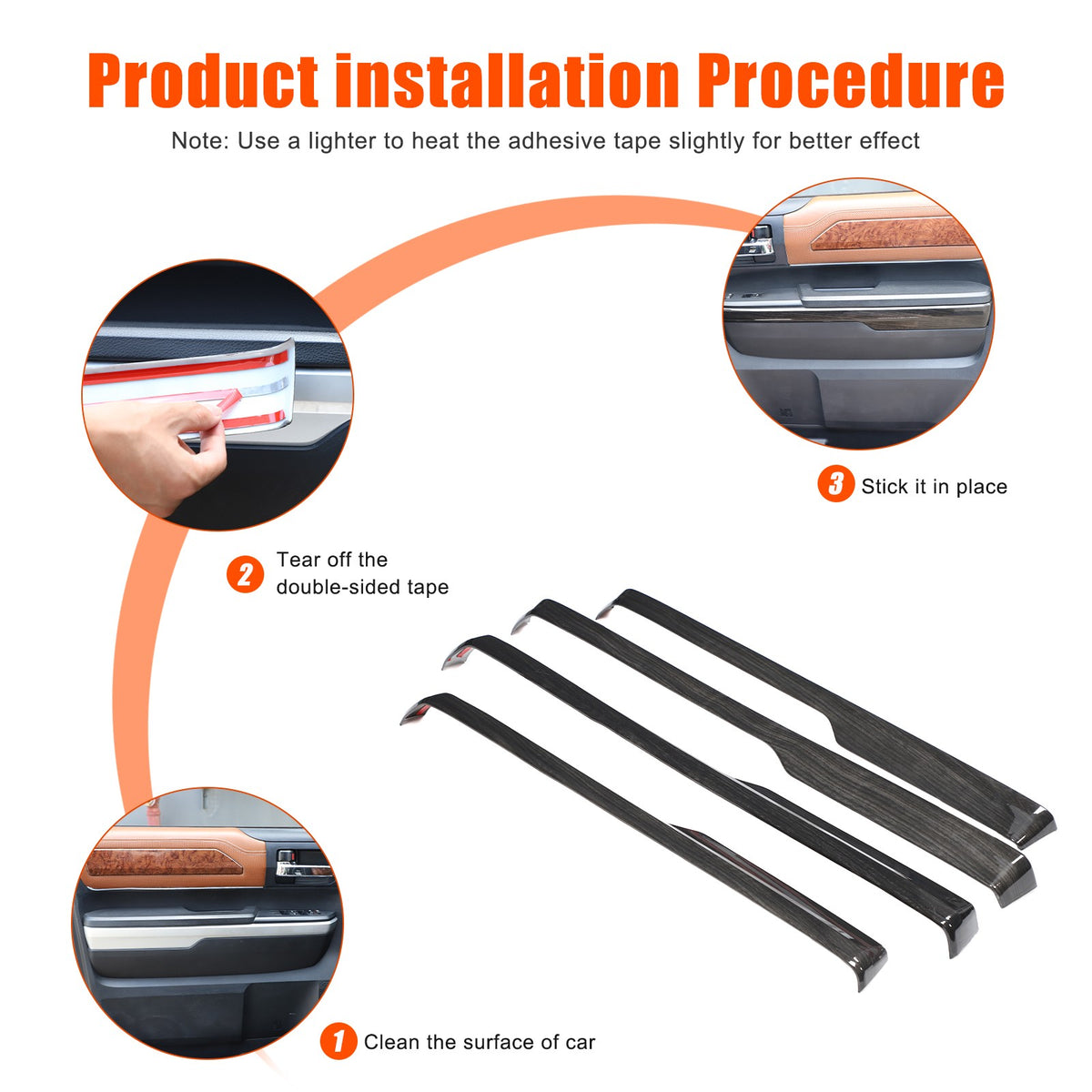 Black Wood Grain ABS Door Armrest Lower Trim For Toyota Tundra 2014‑2020 3