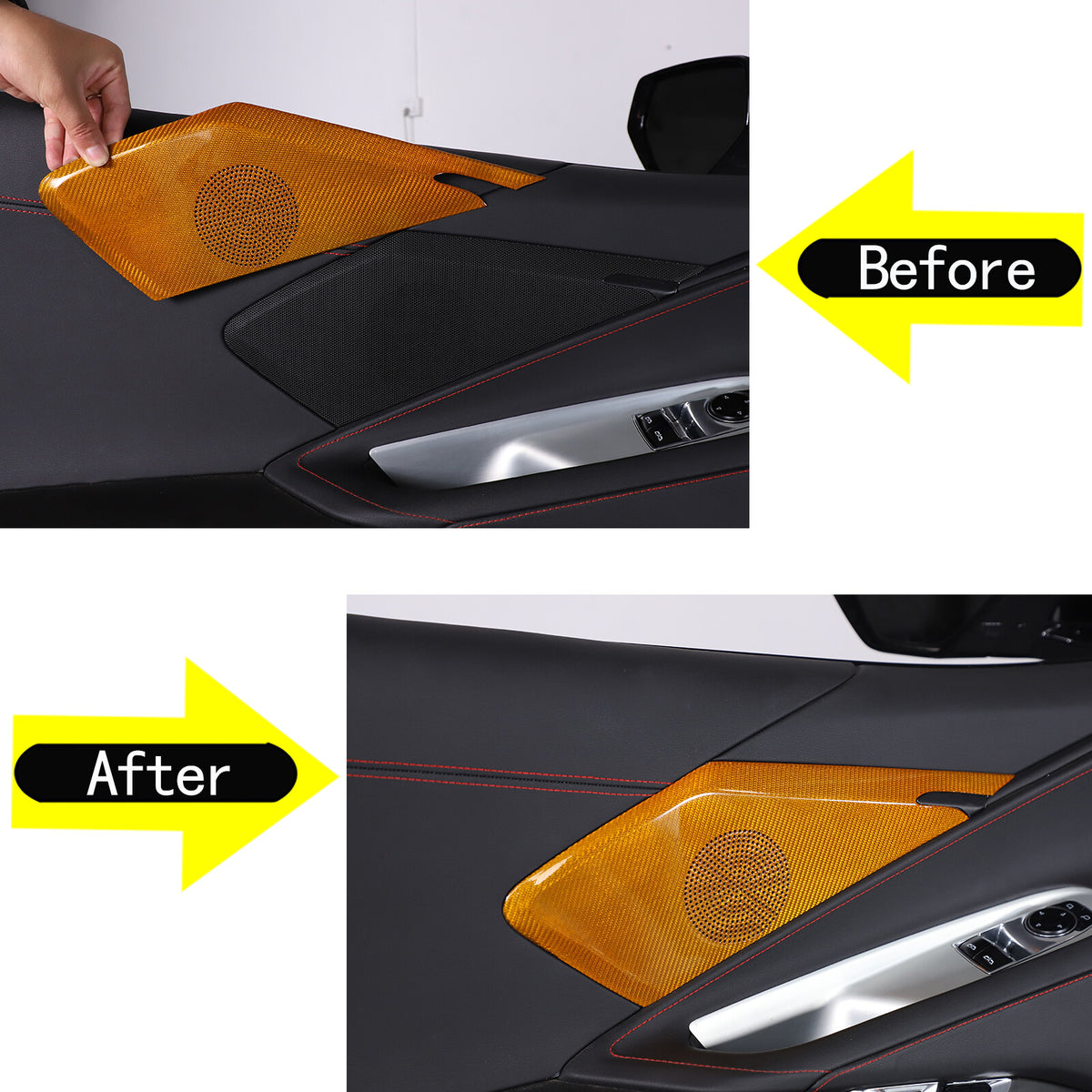 Yellow Real Carbon Fiber Door Sound Speaker Cover Trim For C8 Corvette 1LT 2026 8