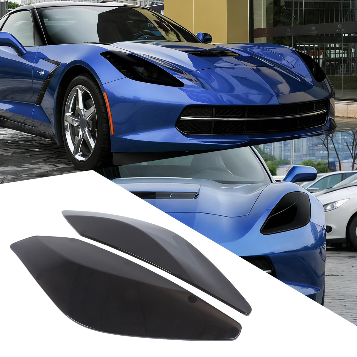 Transparent Gray Smoked Black Front Headlight Cover Trim For Corvette C7 2014-19 1