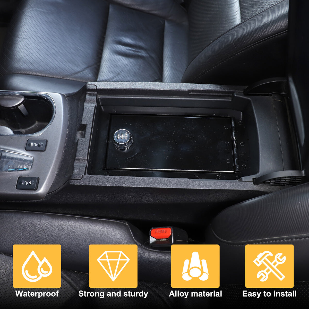 Black Steel Center Console Safe GUN Storage Lock Box W/ TRAY For Acura RDX 13-17 15