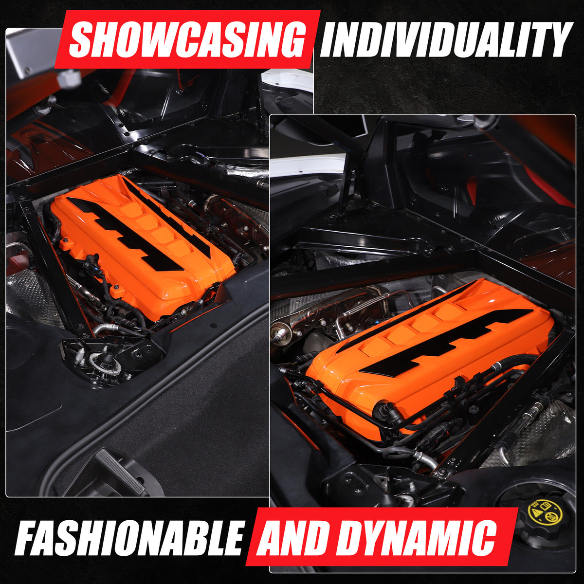 Orange Engine Bay Panel Cover Trim in Edge Black For Corvette Coupe C8 20-26 US 22