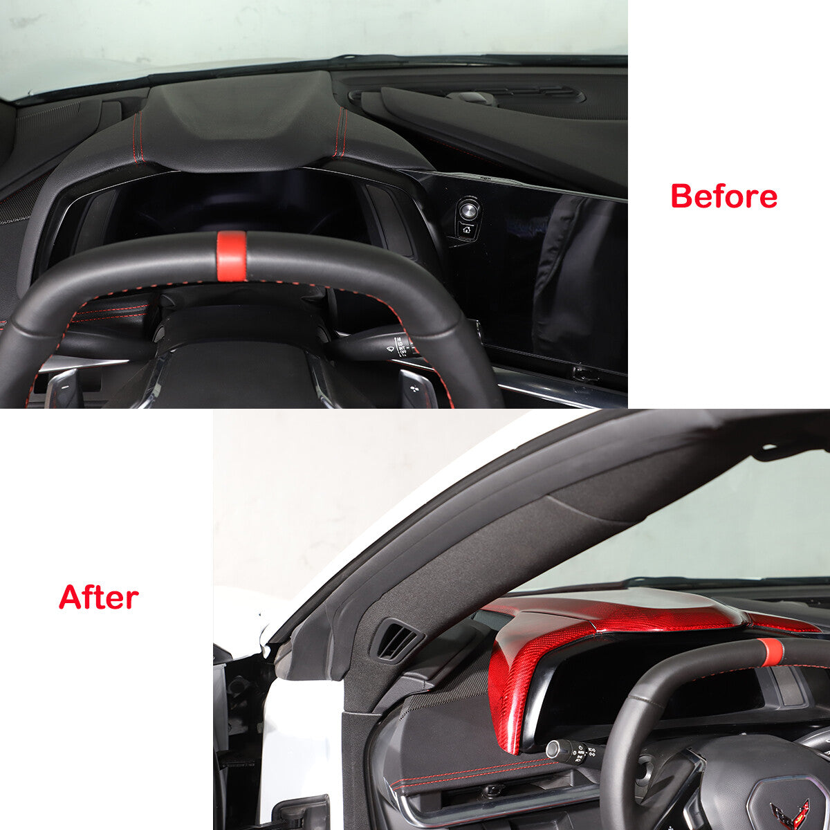 Red Carbon Fiber Dashboard Instrument Upper Panel Trim for Corvette C8 2020-25 3