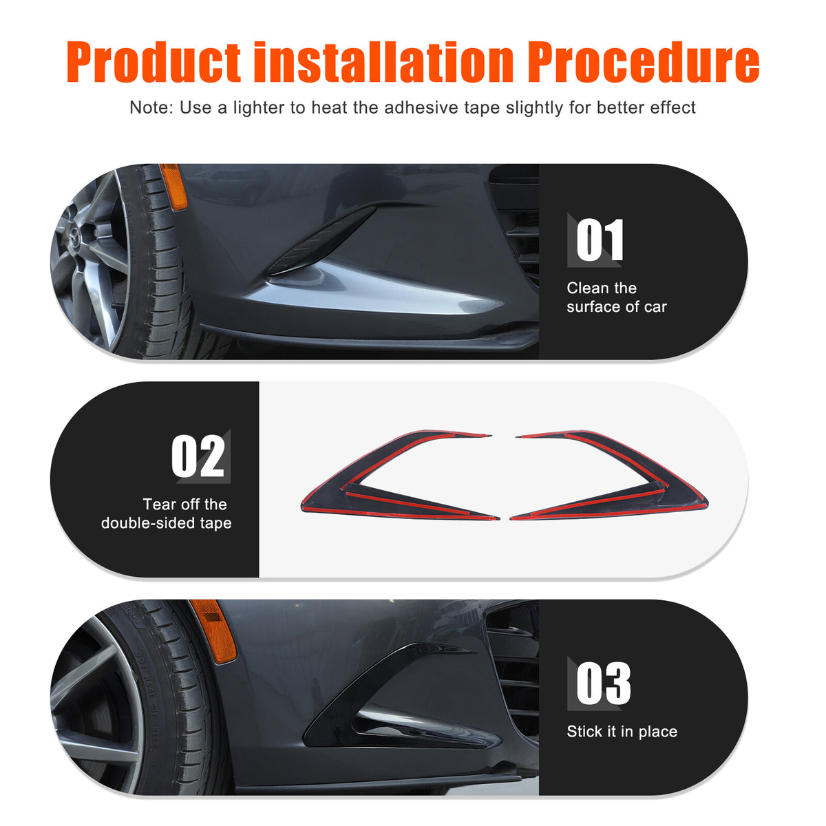 Gloss Black Front Side Vent Fin C Canards Splitter For Mazda MX-5 Miata 2016-23 12
