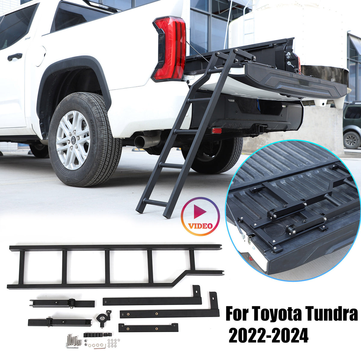 Pickup Foldable Truck Tailgate Ladder Foot Step Ladder For Toyota Tundra 22+ US 2