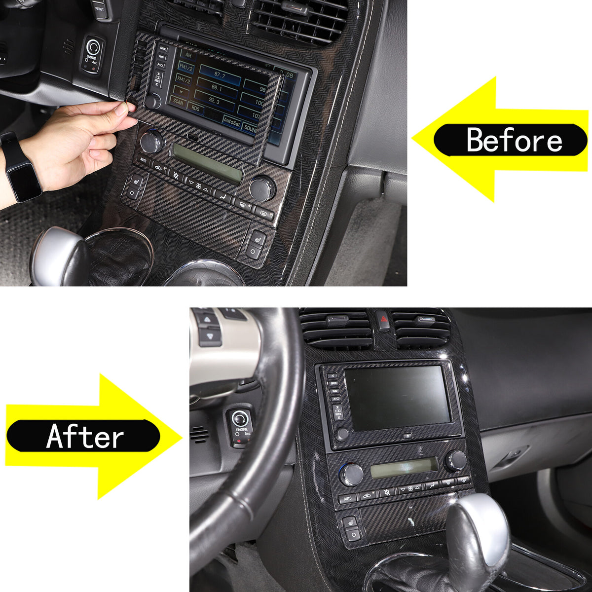 Real Carbon fiber Center Console Navigation Panel Cover Trim For Corvette C6 3