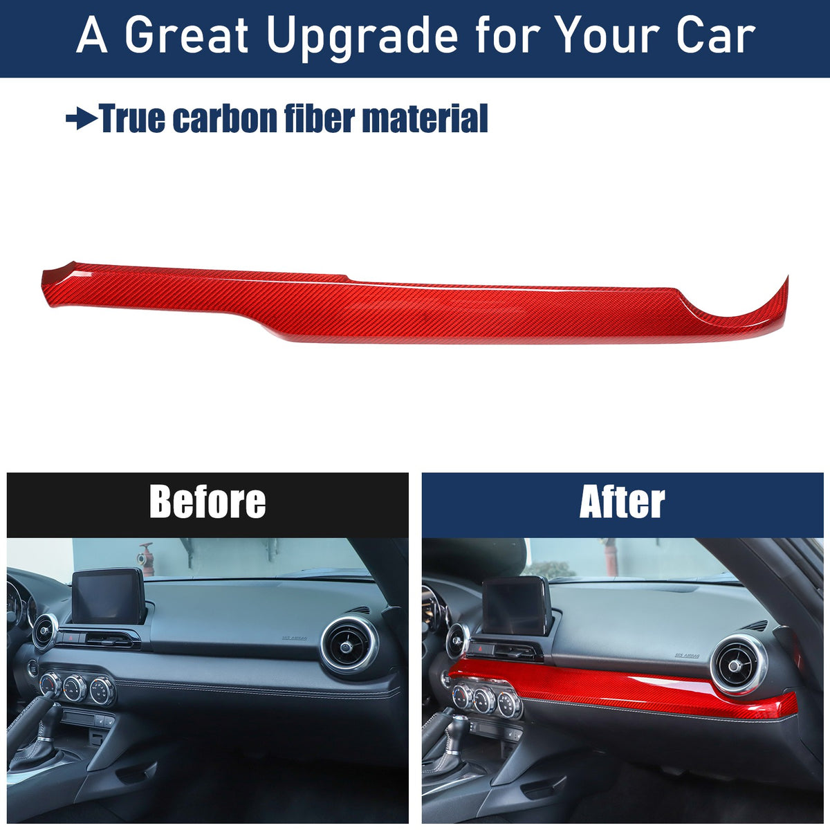 Red Real Carbon Fiber Dashboard Center Trim For Mazda MX-5 Miata 2016+ 23