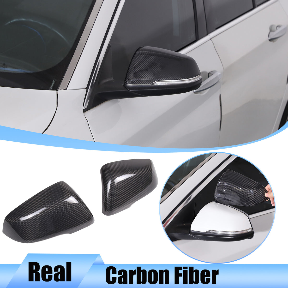 Real Carbon Fiber Wing Mirror Rearview Cover Trim For BMW X1 X2 2016-19 1