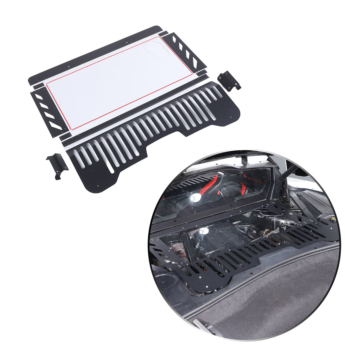 Black Aluminum Engine Hood Transparent Panel Cover Trim For Corvette C8 20+ 4