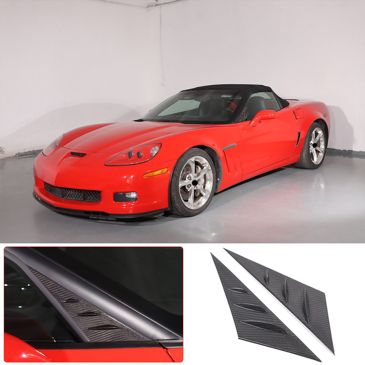 Real Carbon Fiber Window Triangle A-Pillar Cover Trim For Corvette C6 2005-13 17