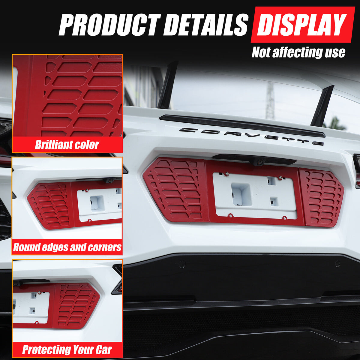 Red Aluminum Alloy Rear License Plate Filler Panel Trim for Corvette C8 2020+ 19