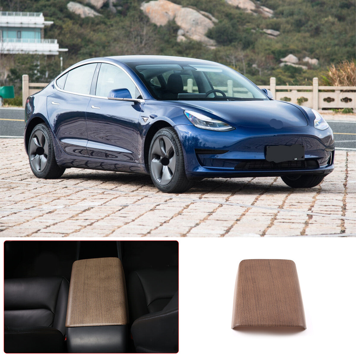 ABS Wood Center Console Armrest Box Panel Trim Cover For Tesla Model 3 17-21 US 3
