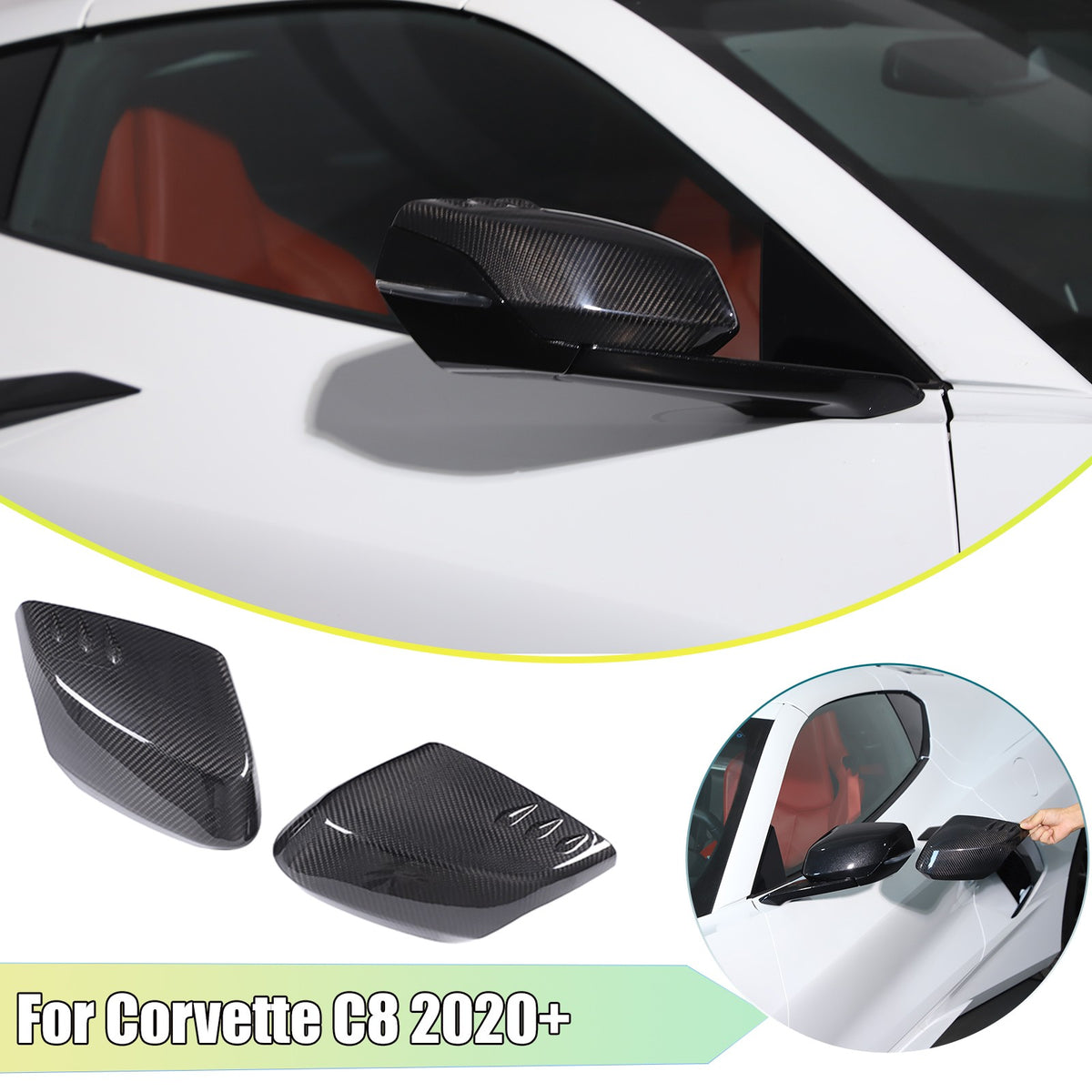 Real Carbon Fiber Side Mirror Air Duct Trim Cover For Corvette C8 2020+ 1