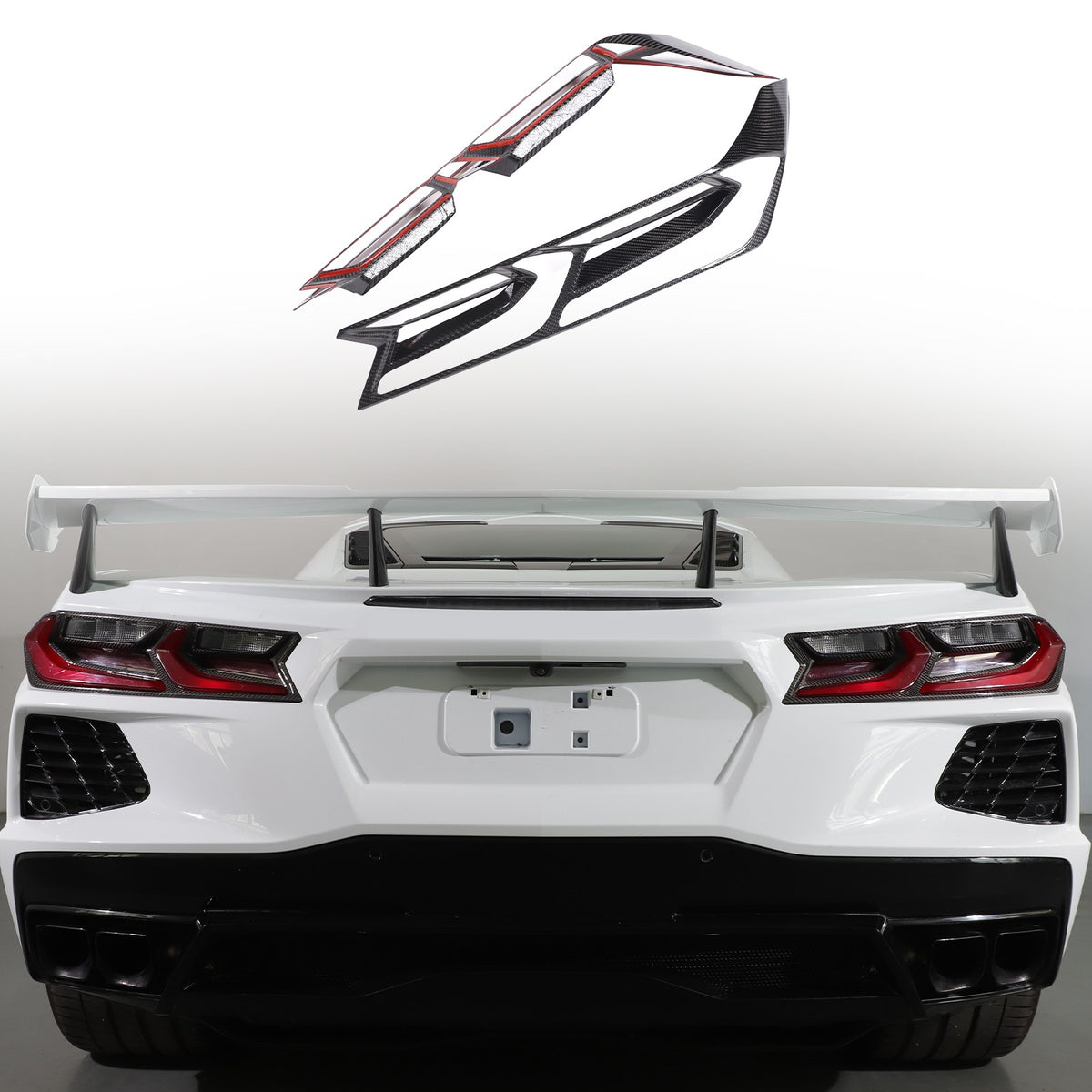 Real Dry Carbon Fiber Tail Light Trim Cover For Corvette C8 2020+ 22