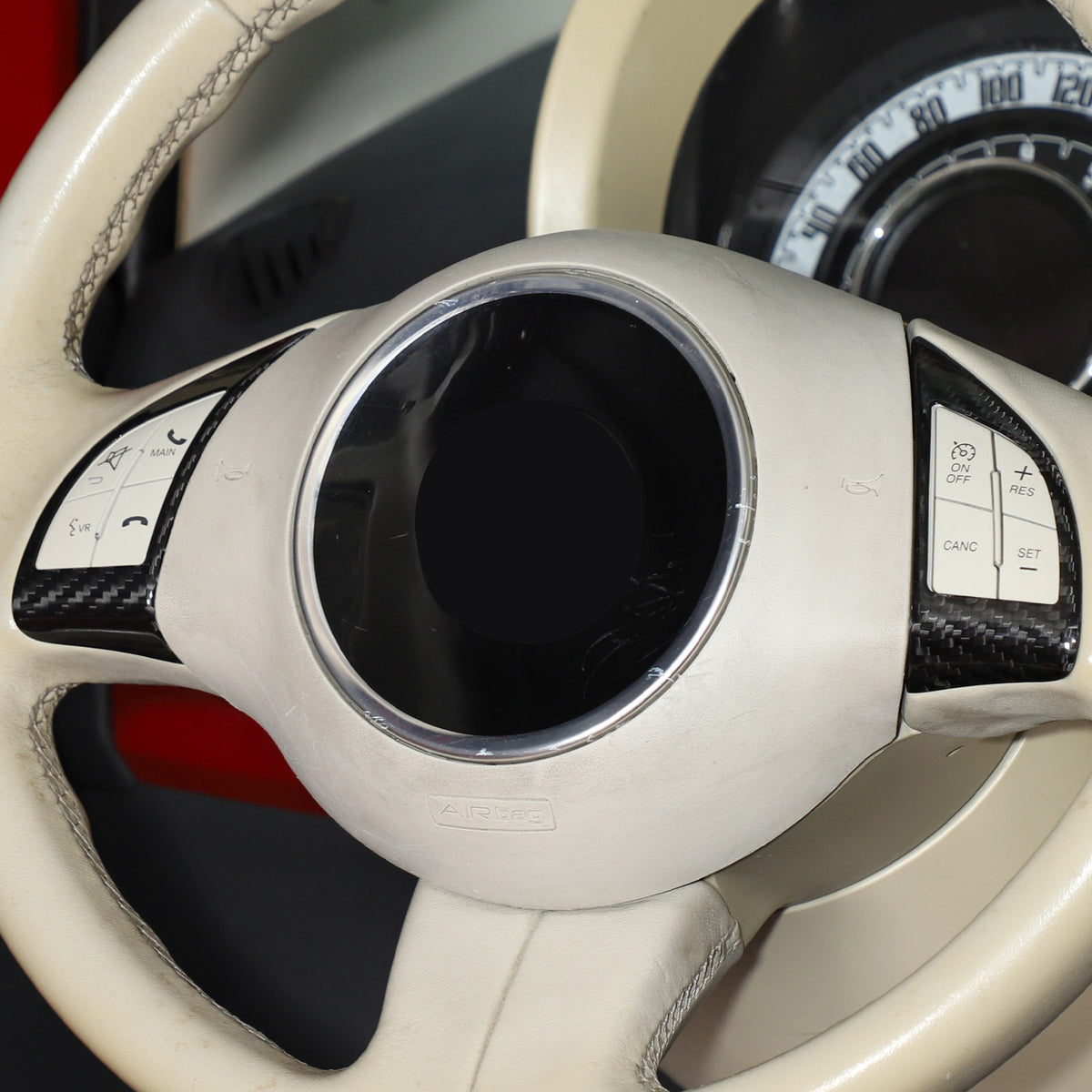 Real Dry Carbon Fiber Steering Wheel Button Trim For Fiat 500 Abarth 2008-2015 17
