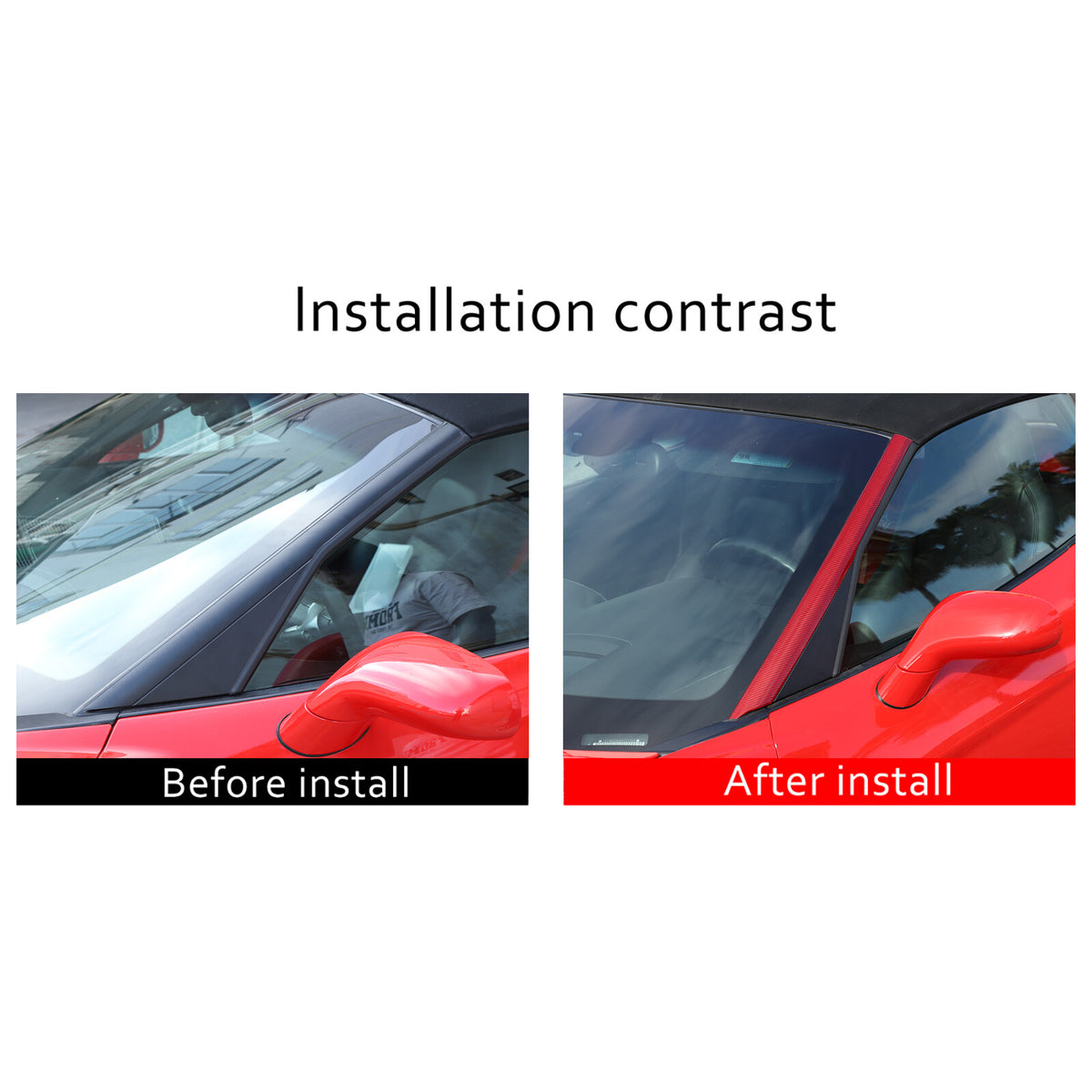 Red Carbon Fiber Exterior Windshield A-Pillar Cover Trim For Corvette C6 05-13 12