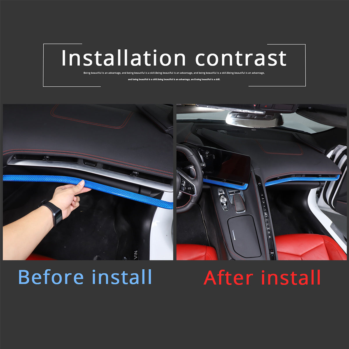 Blue Real Carbon Fiber Full Interior Set Decor Trim Kit for Corvette C8 20-25 - Variants 6-10 63