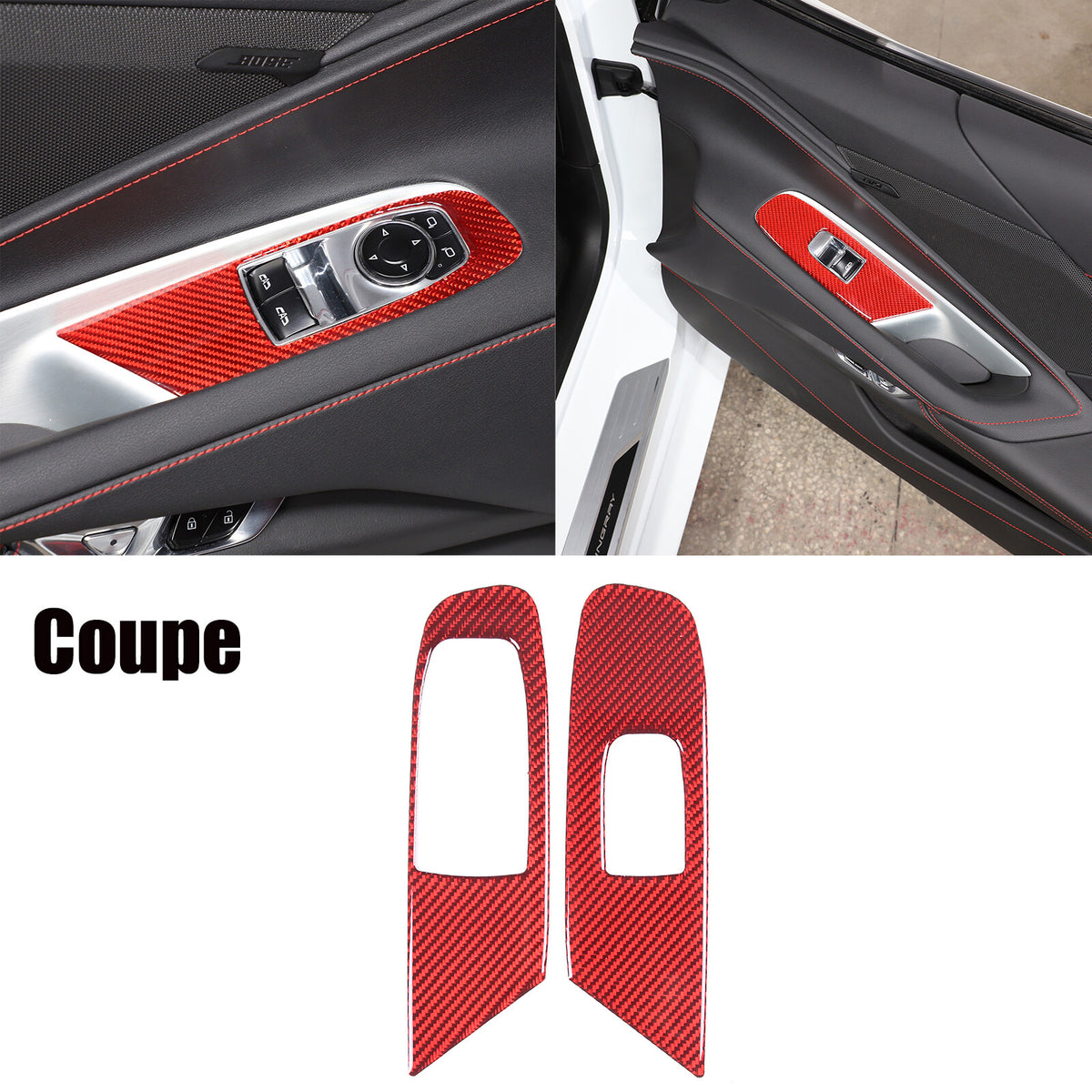 Red Soft Carbon Fiber Interior Decor Trim Kit Cover Set For Corvette C8 20-25 5