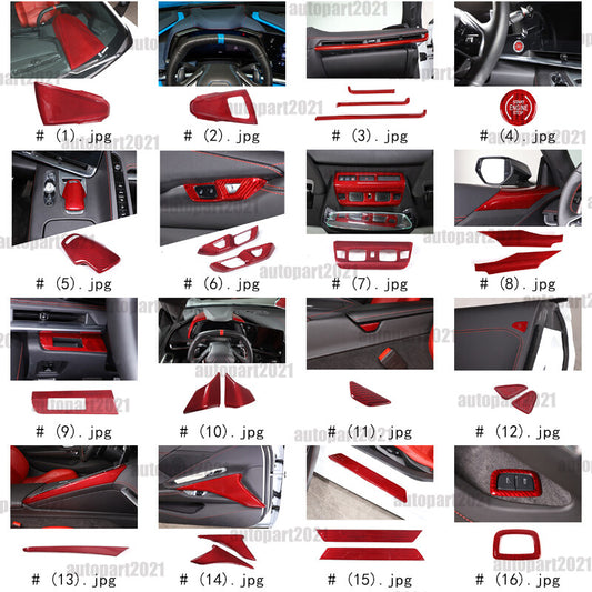Red Real Carbon Fiber Interior Trim for Corvette C8 20-25 2