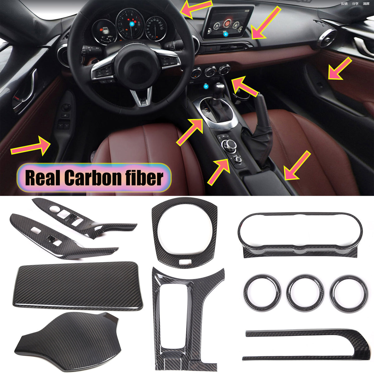 Real Carbon Fiber Interior Center Console Trim Kit Set For Mazda MX-5 Miata 16+ 1