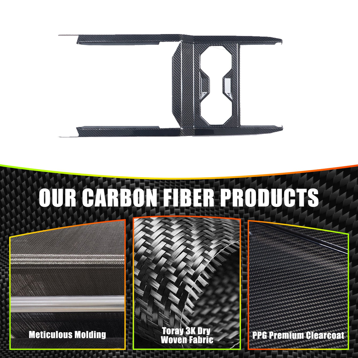Real Dry Carbon Fiber Center Console Interior Trim For Tesla Cybertruck 2024+ 16