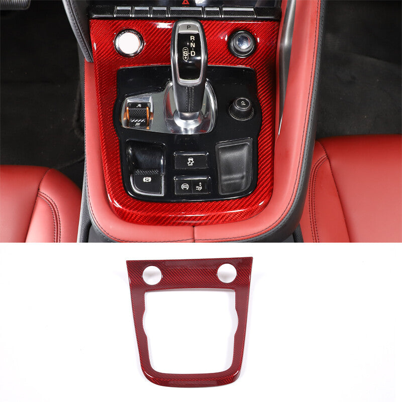 Red Real Carbon Fiber Center Console Gear Cover Set For 2013-22 Jaguar F-TYPE 2