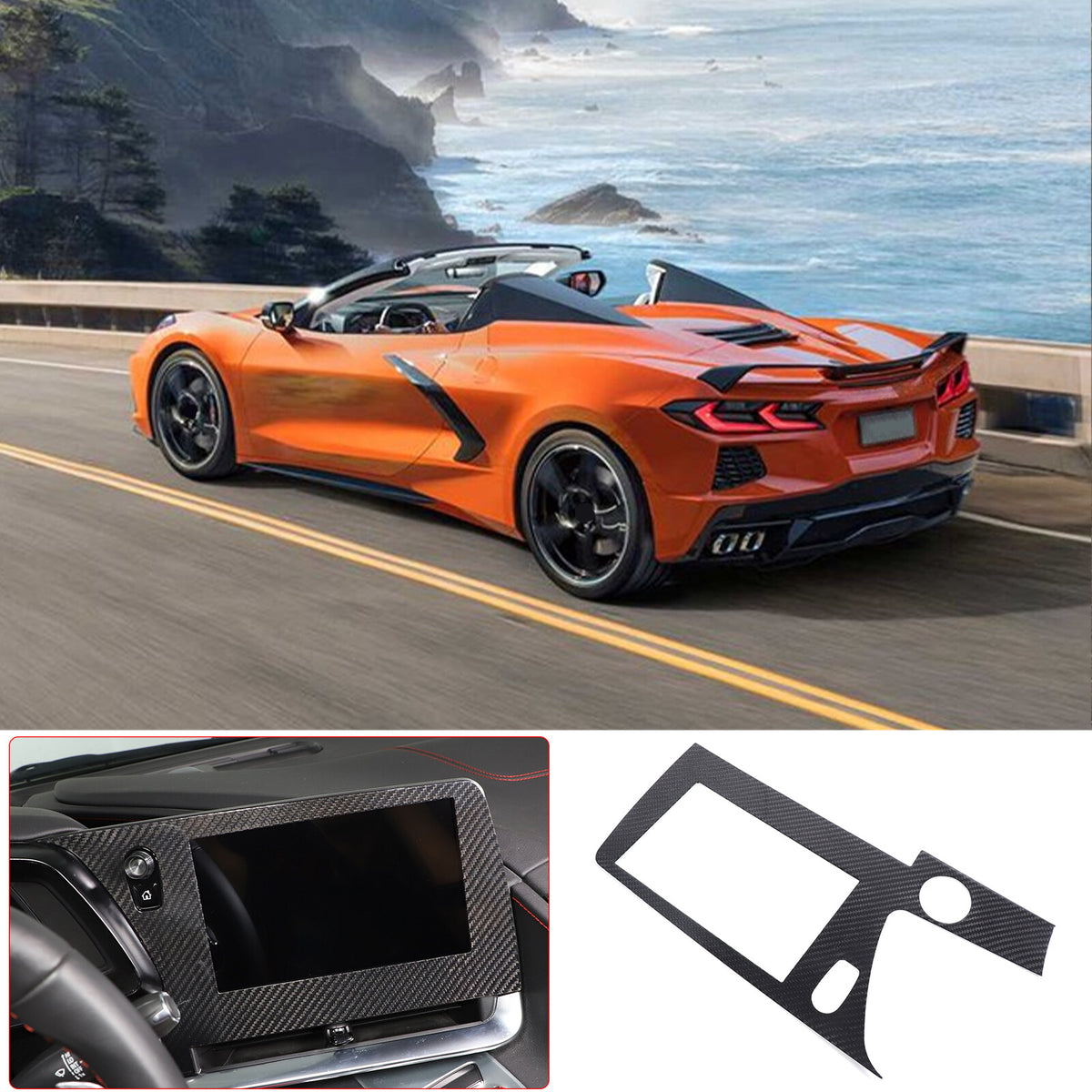 Real Carbon Fiber Dashboard Navigation Srceen Frame Trim For Corvette C8 2020-25 3