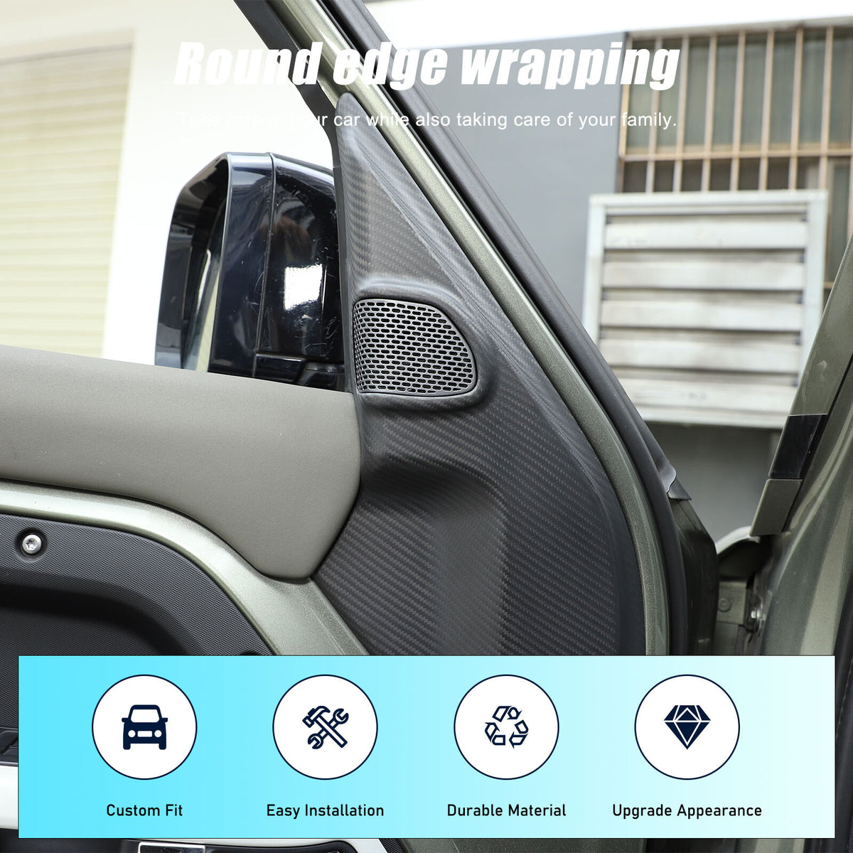 Matte Real Carbon Fiber A pillar Door Speaker Trim Cover For LR Defender 20-24 14