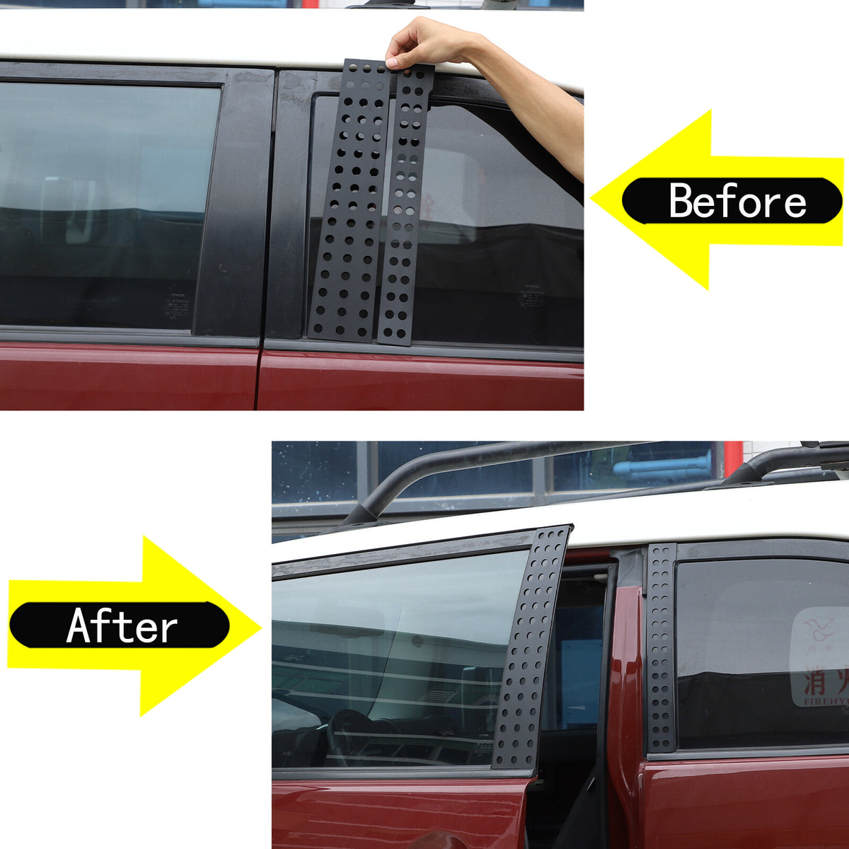 Black Aluminum Alloy Window Center Pillar Trim Panel For Toyota FJ Cruiser 07-21 8