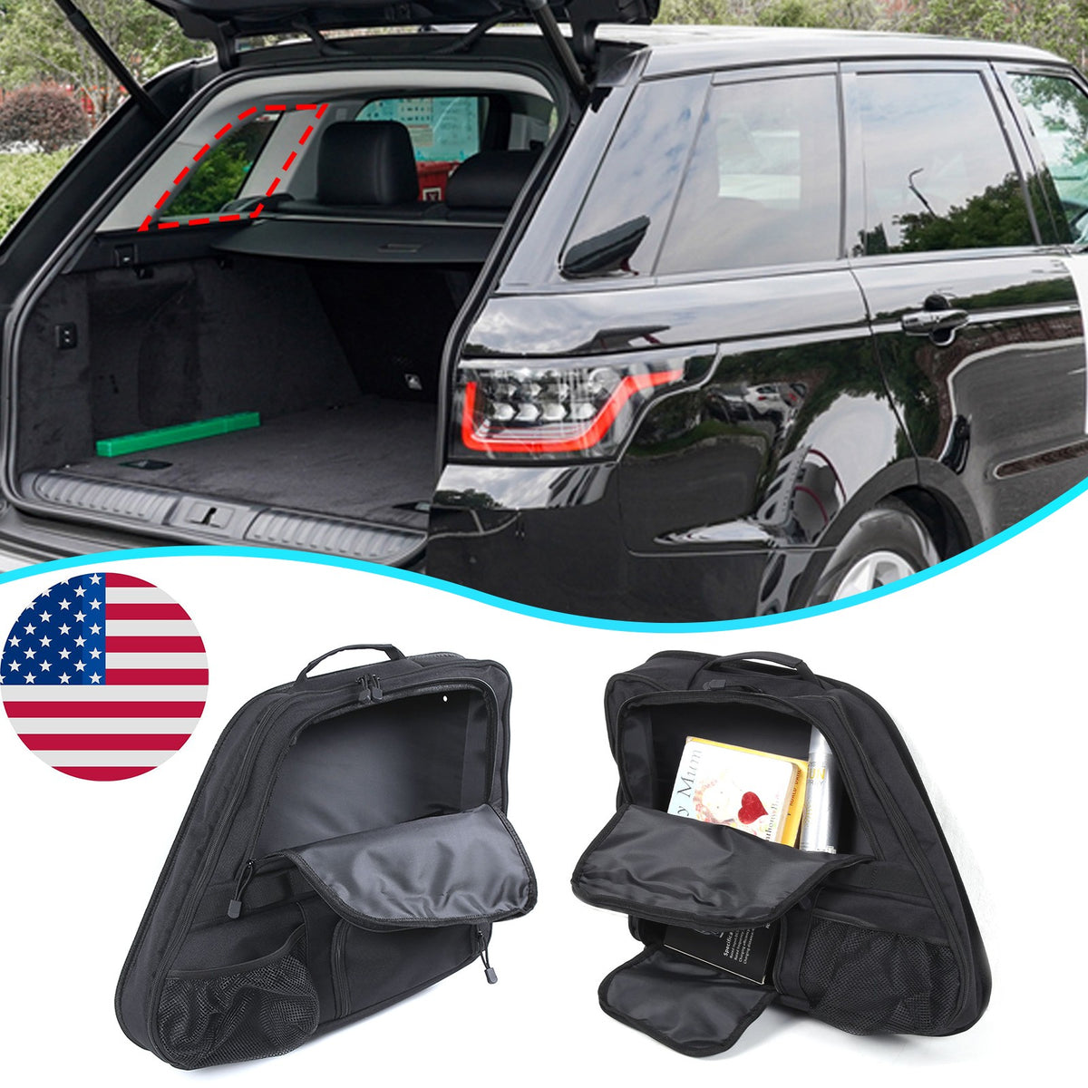 Car Trunk Left & Right Side Window Storage Bag For LR Range Rover Sport 2014-22 1