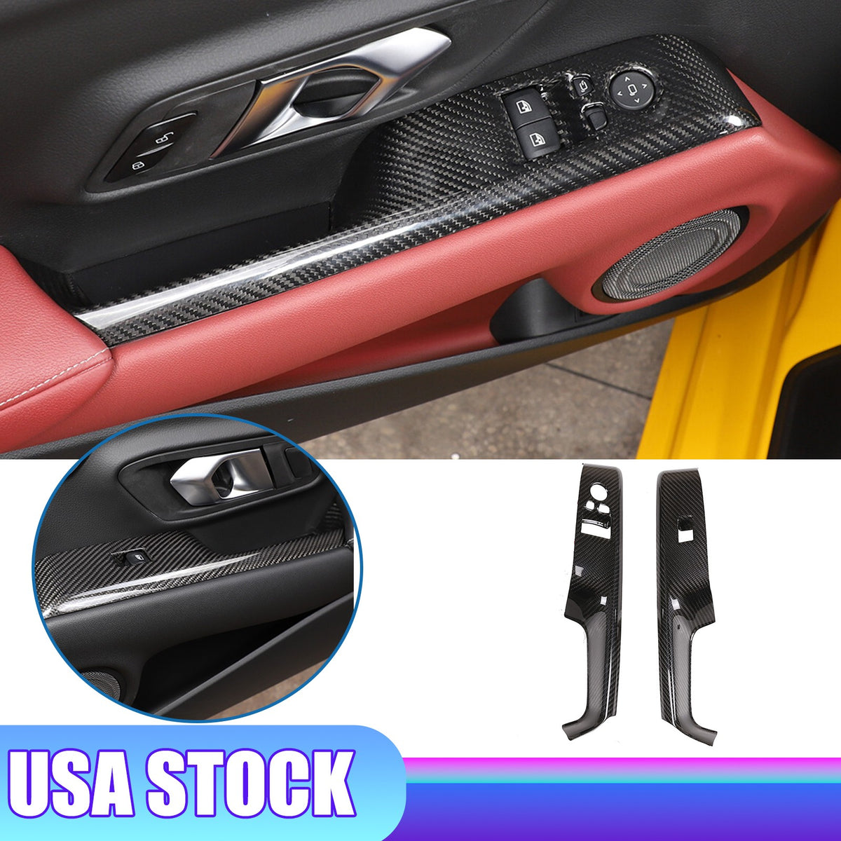 Carbon Fiber Window Lift Panel Trim Cover For Toyota Supra 19-23 1