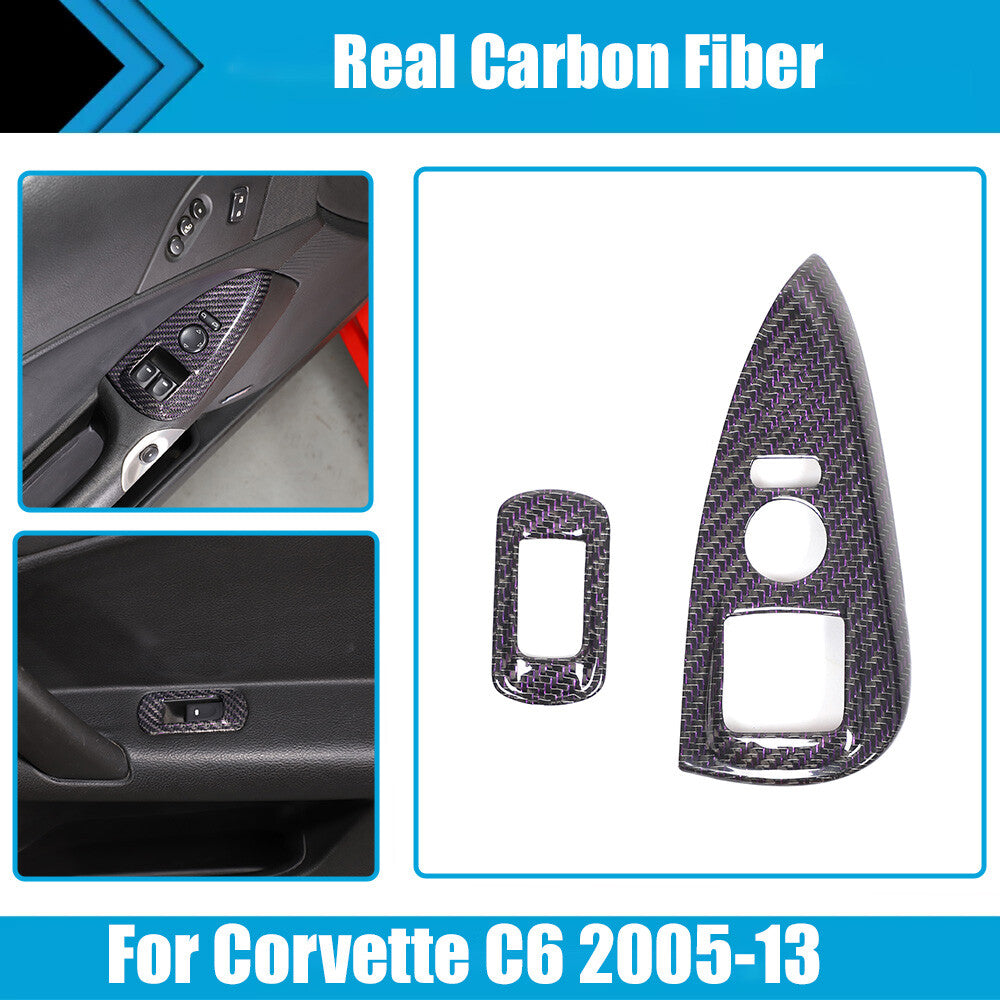 Real Carbon Fiber Window Lift Switch Button Trim Frame For Corvette C6 2005-2013 1