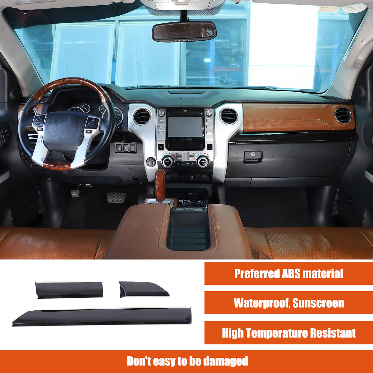Glossy Black ABS Dashboard Cover Strip Trim For Toyota Tundra 2014-2021 21