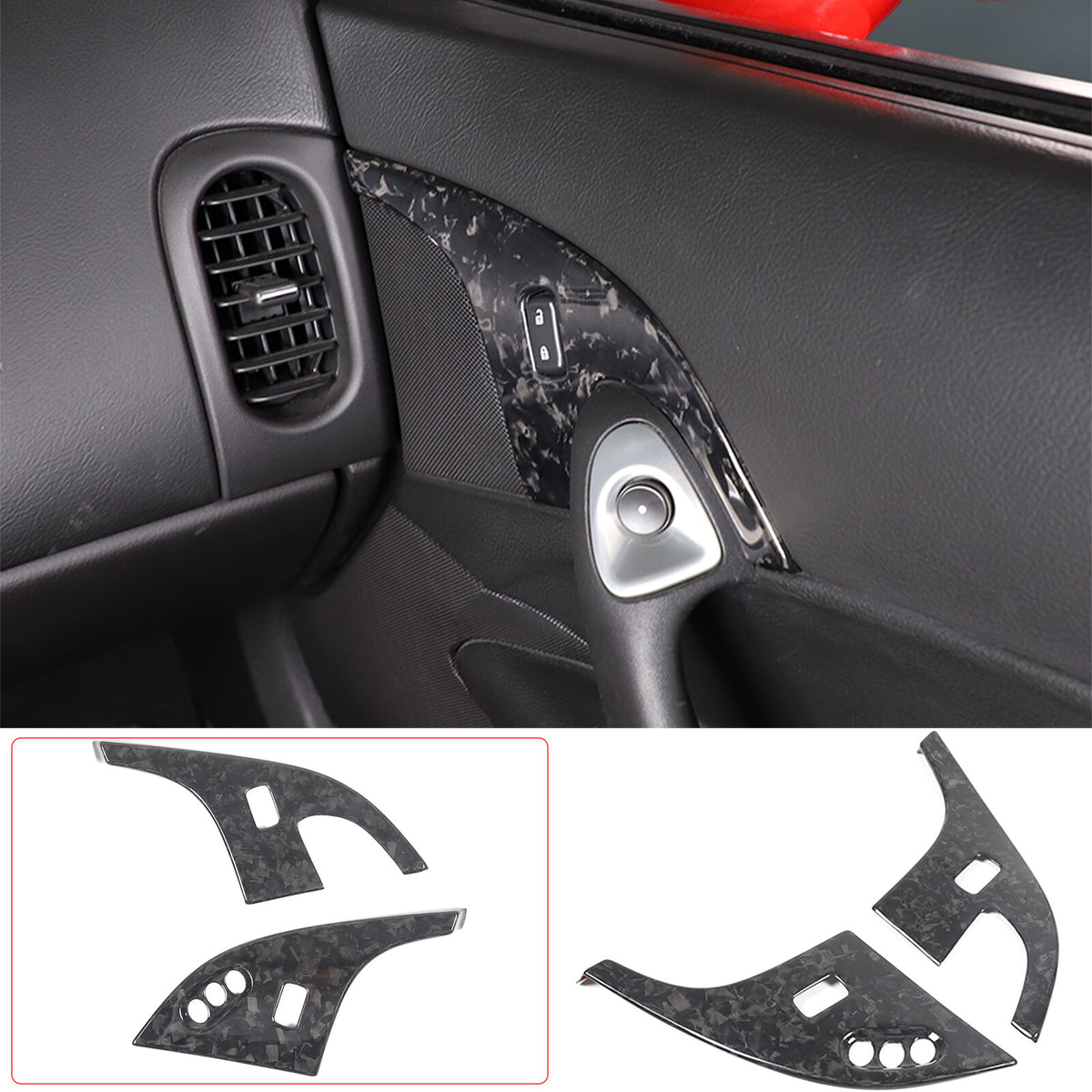 Forged Real Carbon Fiber Interior Door Lock Panel Trim For Corvette C6 2005-2013 3