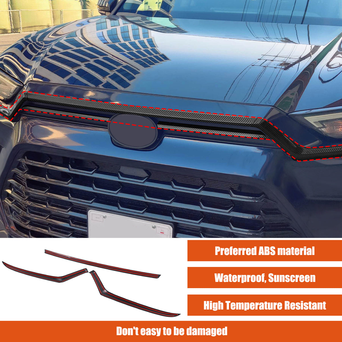 Glossy Black ABS Front Hood Trim Strip Trim For Toyota Grand Highlander 2024+ US 7