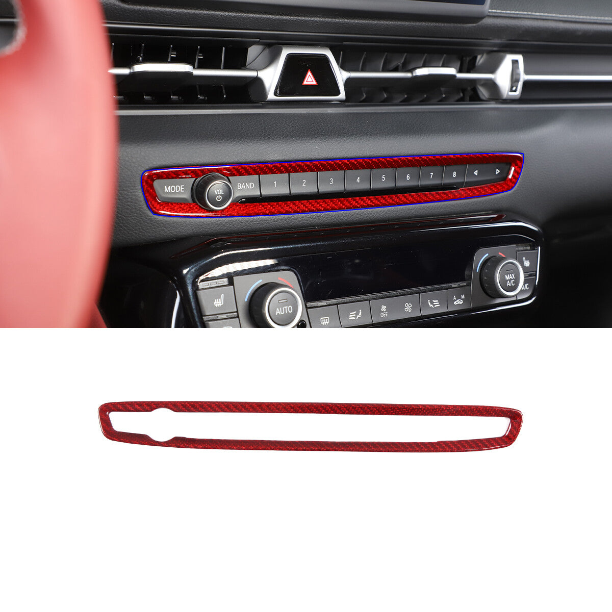 Red Carbon Fiber Central Control Volume Panel Decor Trim For Toyota Supra 19-24 1