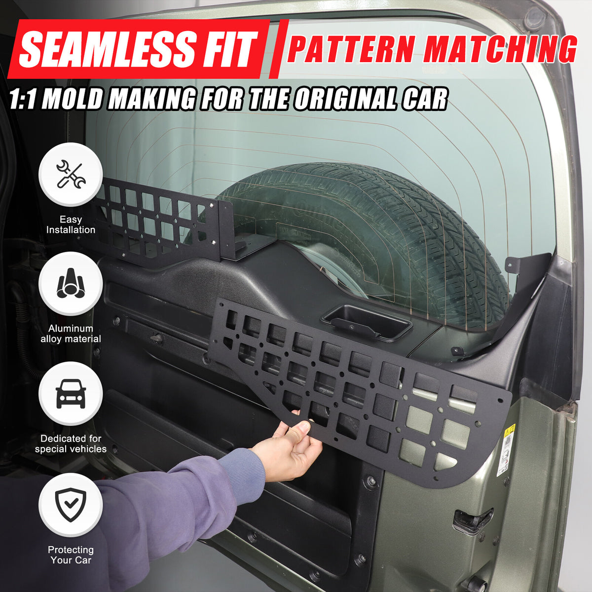 Alloy Tailgate Window Storage Fence Molle Panel Rack For LR Defender L663 2020+ 3