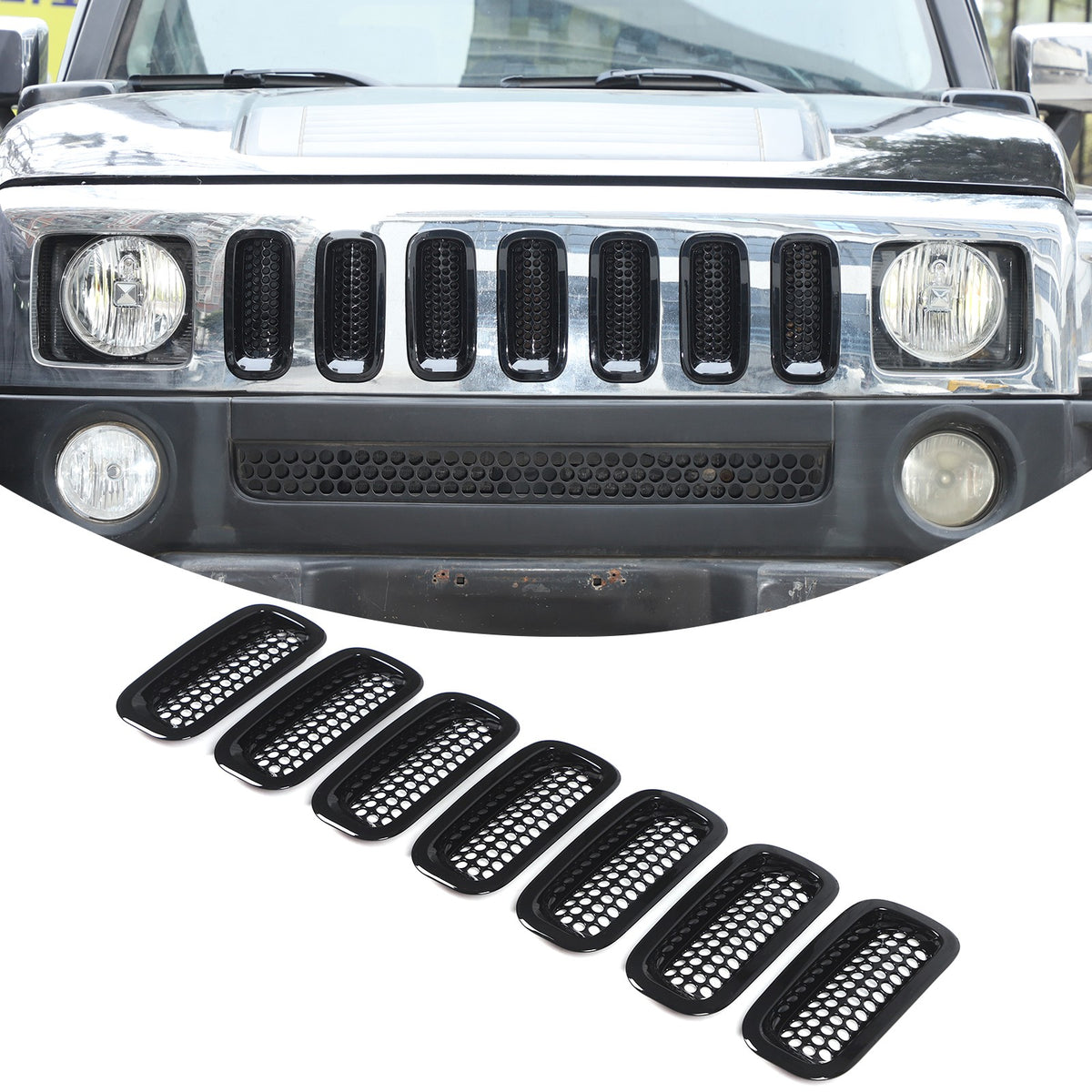 Piano Black ABS Front Grille Insect Screen Trim For Hummer H3 2005-2009 2