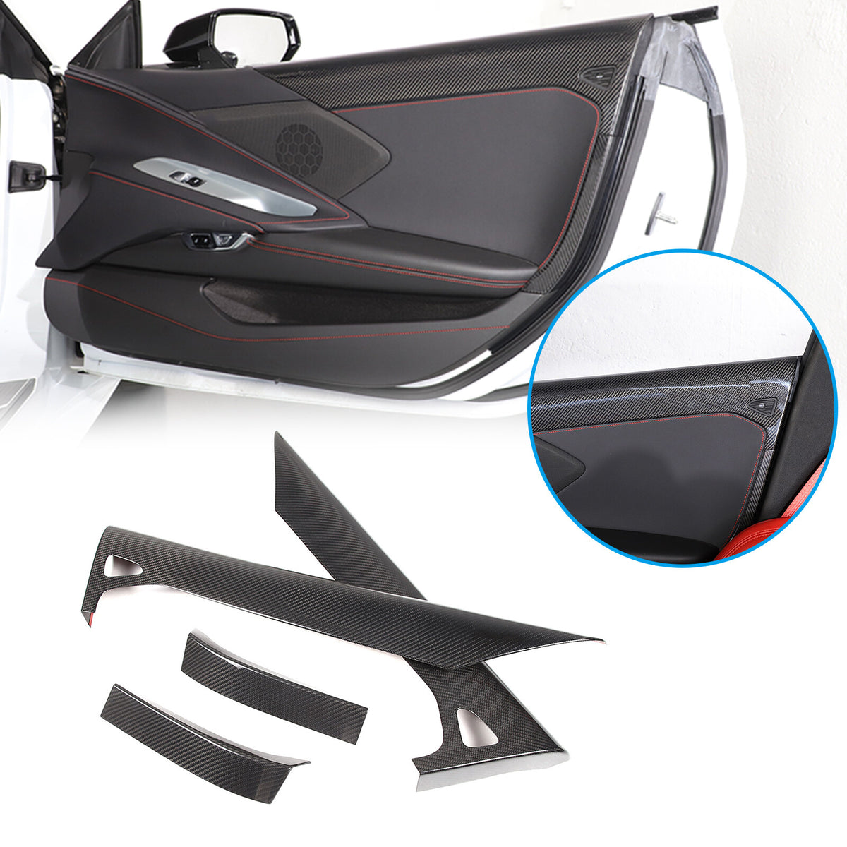 Real Carbon Fiber Inner Interior Door Panel Cover Trim For Corvette C8 2020-26 19