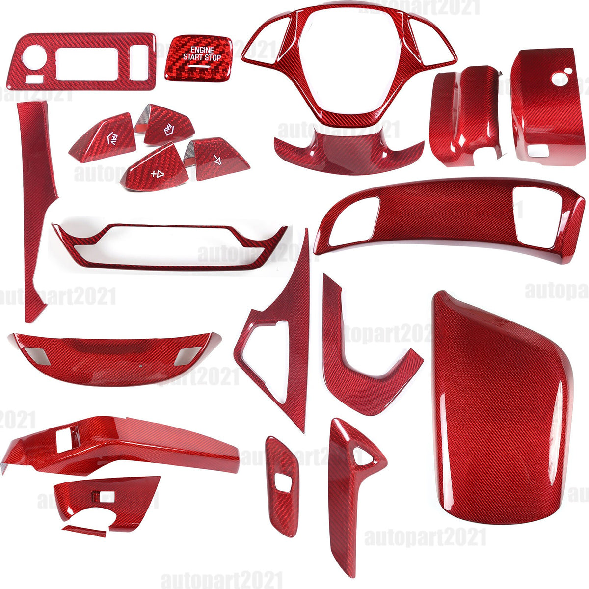 Red Real Carbon Fiber Interior Center Full Trim Set Kit For Corvette C7 2014-19 - Variants 1-5 1
