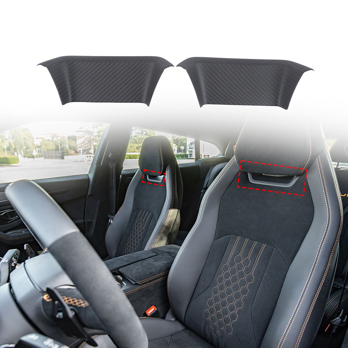 Matte Real Dry Carbon Fiber Seat Headrest Cover Trim For Lamborghini URUS 18-23 1