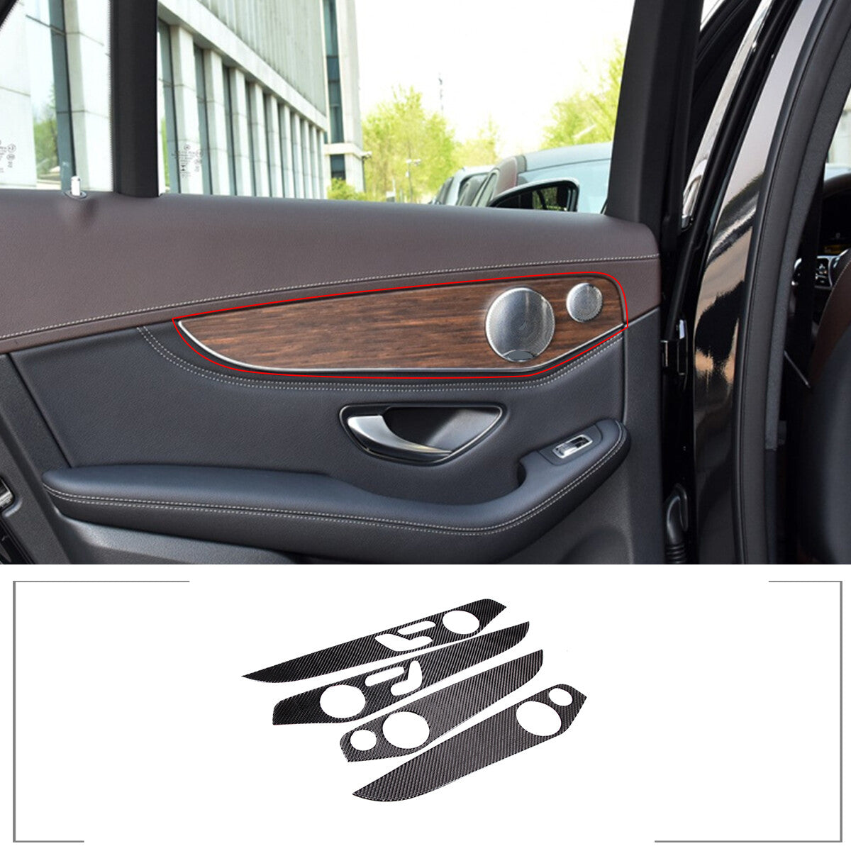 Carbon Fiber Door Panel Trim Cover Strip For Mercedes Benz C Class W205 2014-20 7