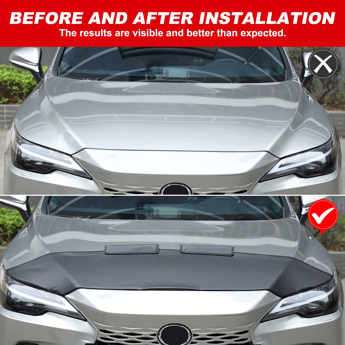 PU Leather Car Bonnet Hood Bra Wind & Bug Deflectors For Lexus RX350 2023+ 14