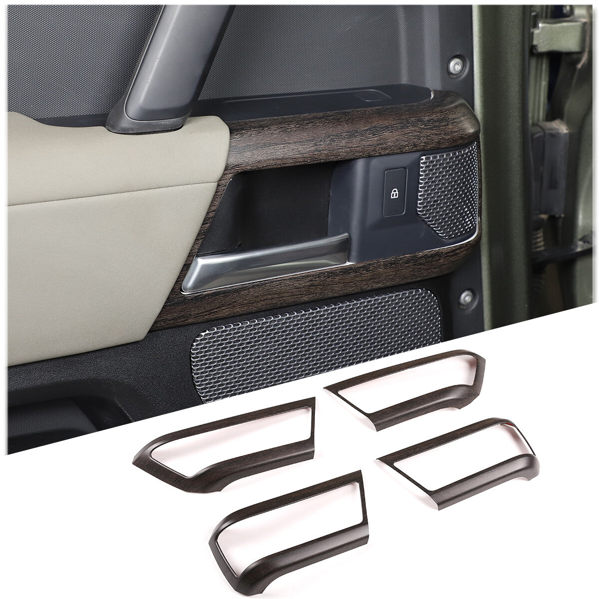 ABS Oak Grain Inner Door Handle Frame Cover For Land Rover Defender 110 2020-21 1