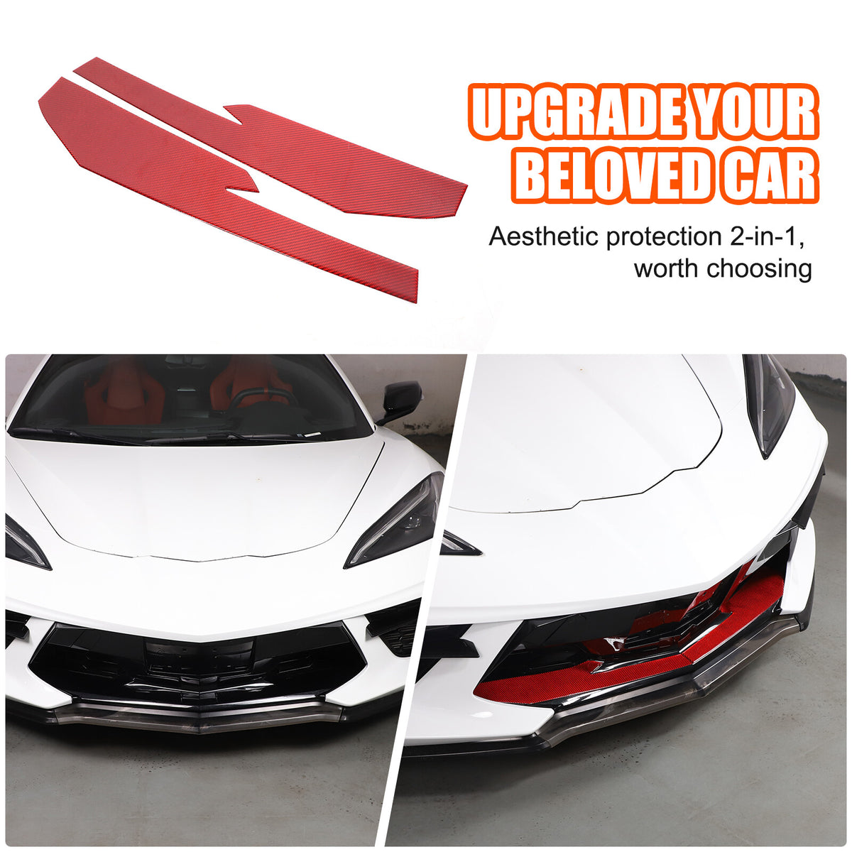Red Carbon Fiber Car Exterior Front Lip Cover Trim Sticker For Corvette C8 20-25 8