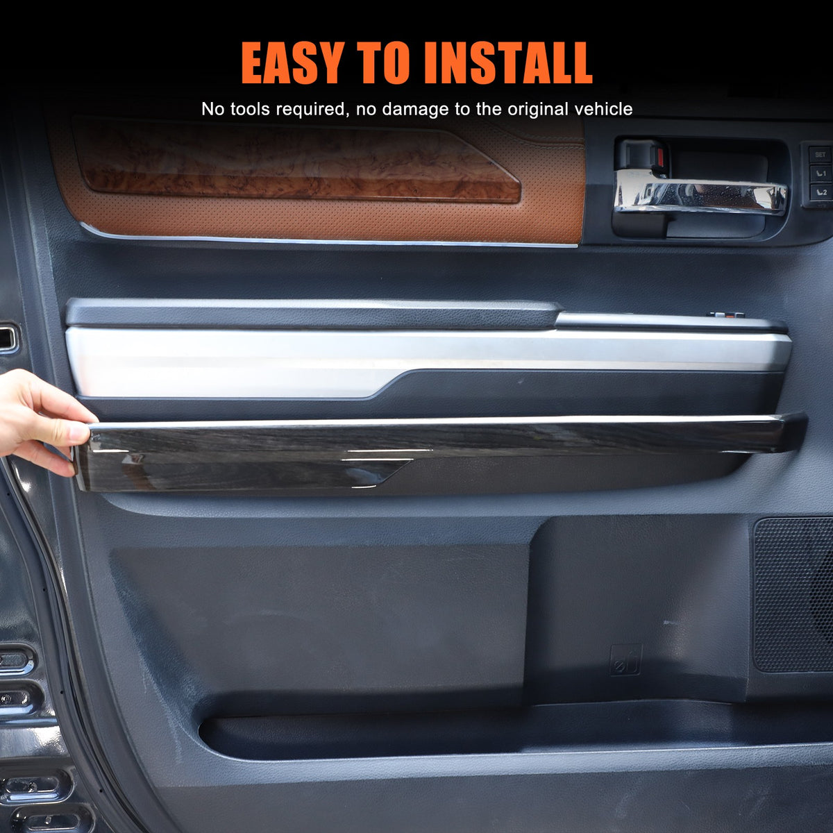Black Wood Grain ABS Door Armrest Lower Trim For Toyota Tundra 2014‑2020 8