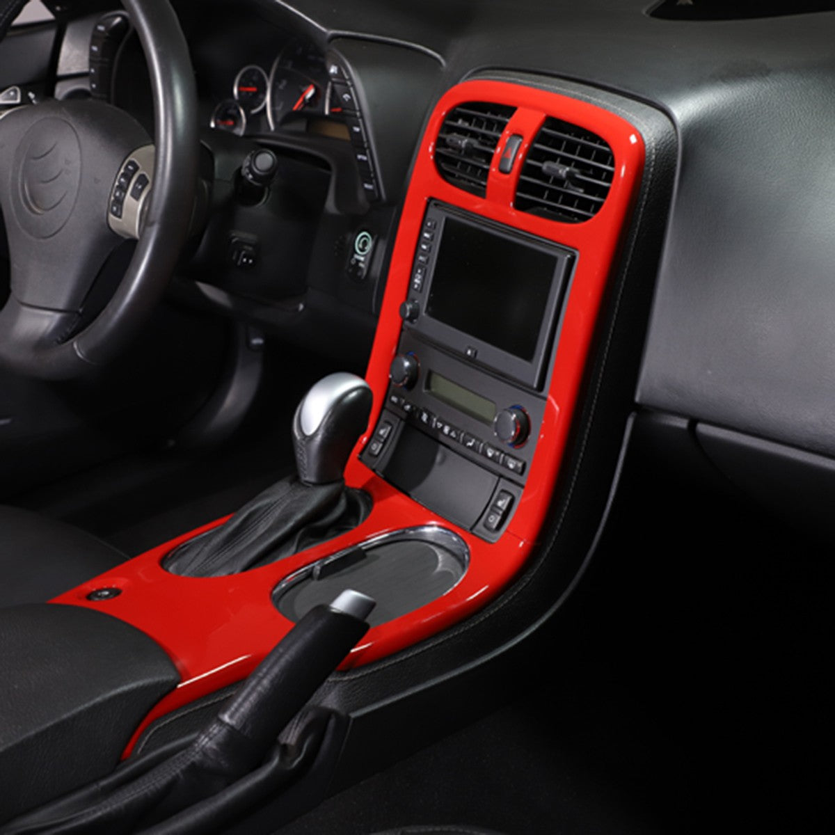 Red ABS Center Console Car Gear Shift Panel Trim For 2005-2013 Corvette C6 11